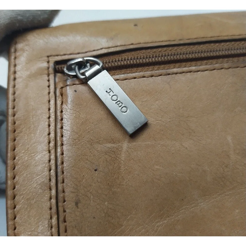 HOBO International Brown Tan Leather Credit Card ID Window Trifold Wallet